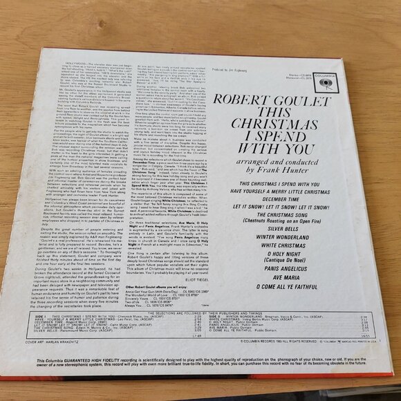 ROBERT GOULET This Christmas I Spend With You LP Vinyl 1963 Columbia CL 2076 LP2 - Picture 2 of 7